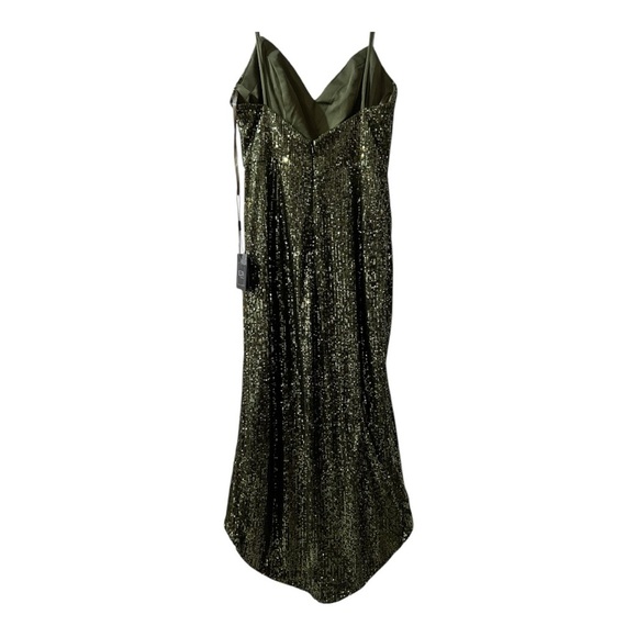 IEENA for Mac Duggal Green Sequined Faux Wrap asymmetrical Hem - Picture 5 of 14